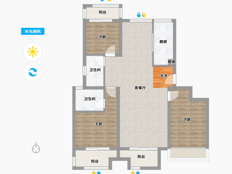 河南省-郑州市-禹洲嘉誉风华8号楼D户型115m²-92.00-户型库-采光通风