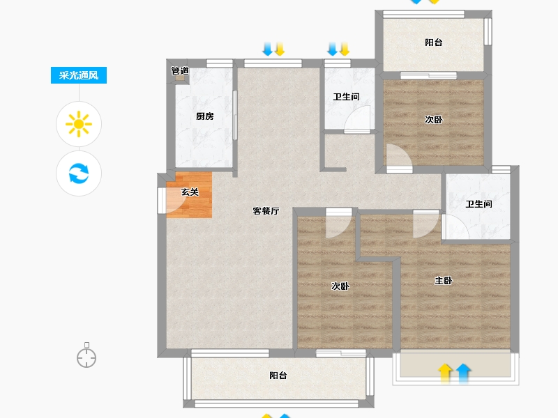 河南省-郑州市-禹洲嘉誉风华8号楼C3户型115m²-92.01-户型库-采光通风