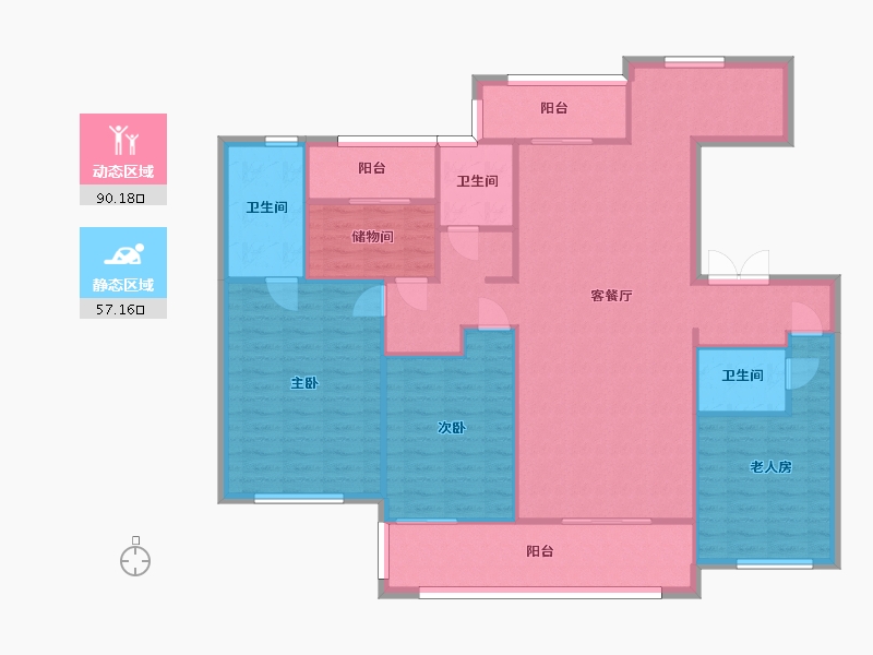 湖南省-长沙市-梅溪正荣府24号楼,21号楼,19号楼建面169m²-135.20-户型库-动静分区