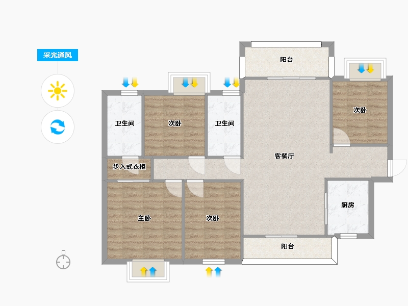 湖南省-长沙市-梅溪盛荟10栋建面134m²-103.19-户型库-采光通风