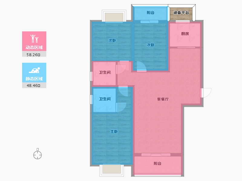 湖南省-长沙市-梦想新天地8号楼建面132m²-97.38-户型库-动静分区