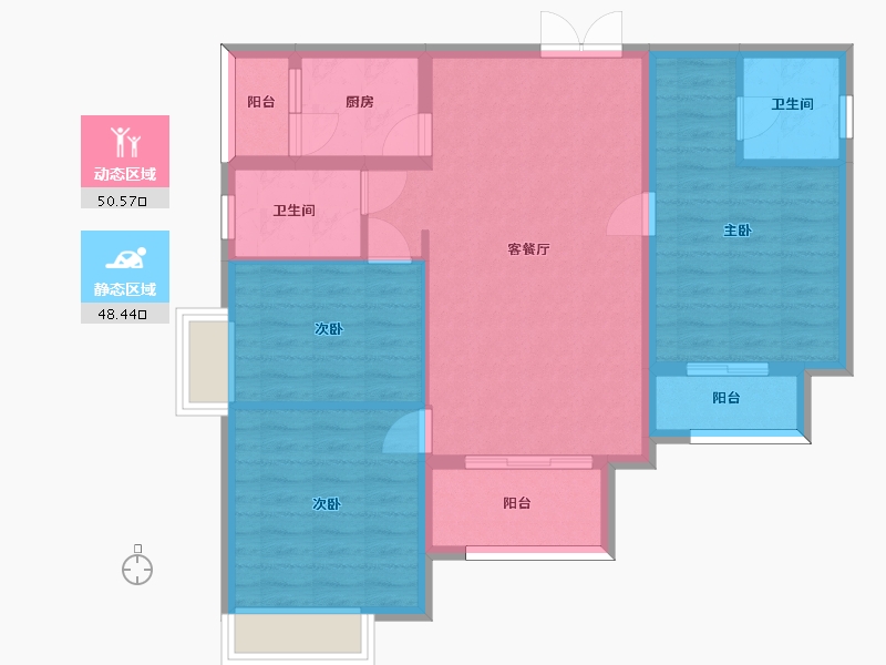 湖南省-长沙市-璞悦府2栋建面117m²-88.96-户型库-动静分区