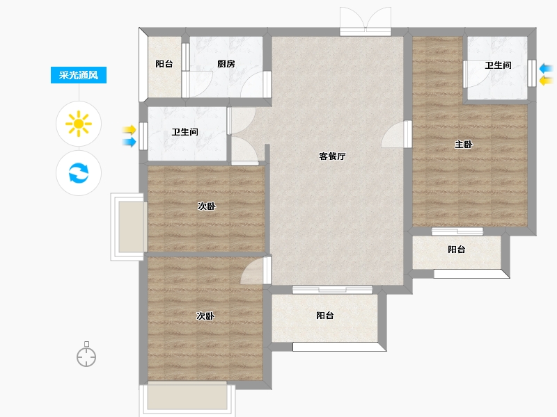 湖南省-长沙市-璞悦府2栋建面117m²-88.96-户型库-采光通风