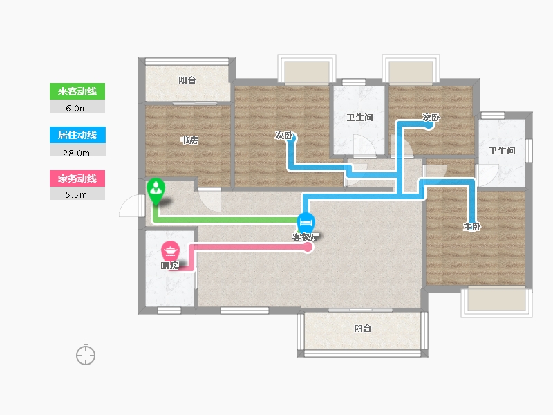 湖南省-长沙市-清控尖山湖19栋建面124m²-99.20-户型库-动静线