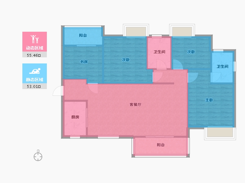 湖南省-长沙市-清控尖山湖19栋建面124m²-99.20-户型库-动静分区