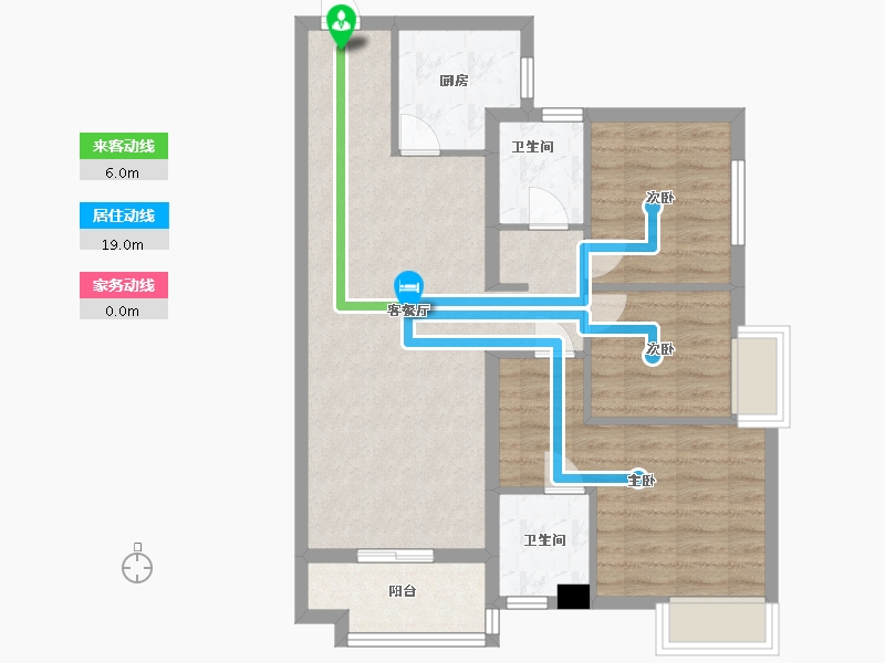 湖南省-长沙市-清控尖山湖19栋建面93m²-74.40-户型库-动静线