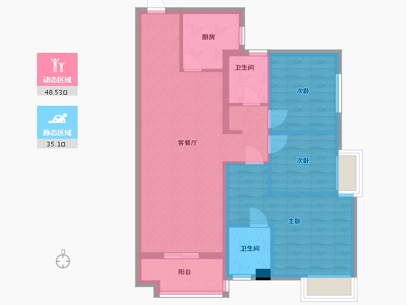 湖南省-长沙市-清控尖山湖19栋建面93m²-74.40-户型库-动静分区