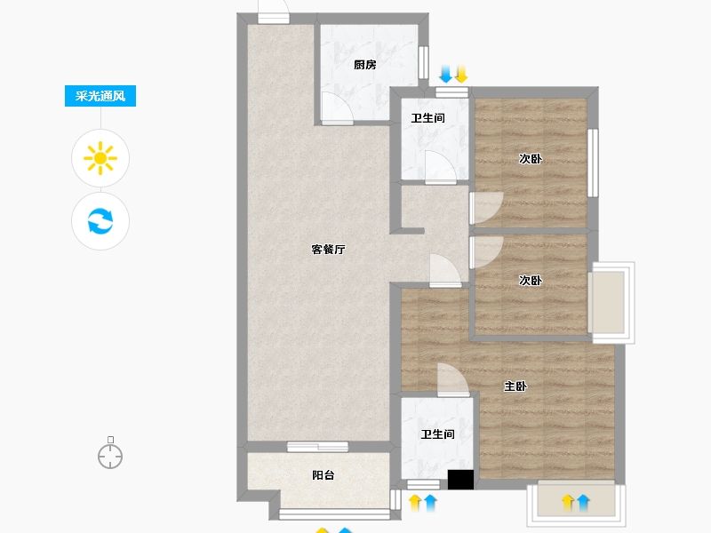 湖南省-长沙市-清控尖山湖19栋建面93m²-74.40-户型库-采光通风