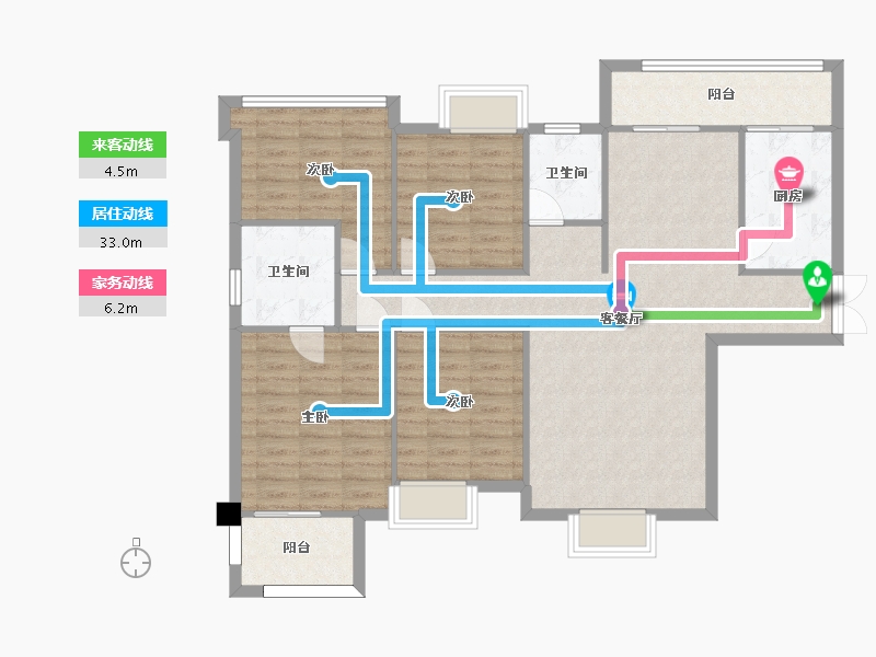 湖南省-长沙市-璞悦府1栋,2栋建面147m²-108.26-户型库-动静线