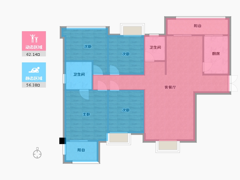 湖南省-长沙市-璞悦府1栋,2栋建面147m²-108.26-户型库-动静分区