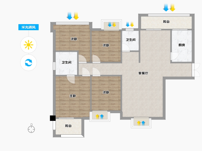 湖南省-长沙市-璞悦府1栋,2栋建面147m²-108.26-户型库-采光通风