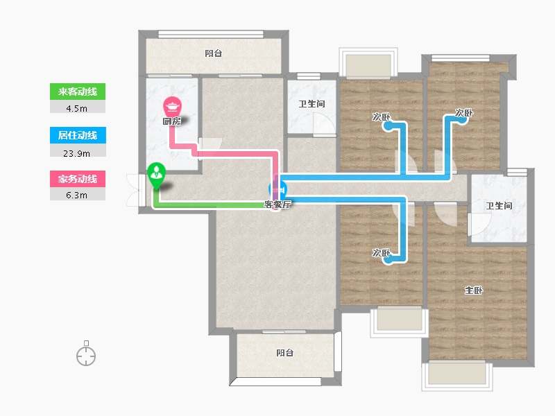 湖南省-长沙市-璞悦府2栋建面147m²-108.87-户型库-动静线