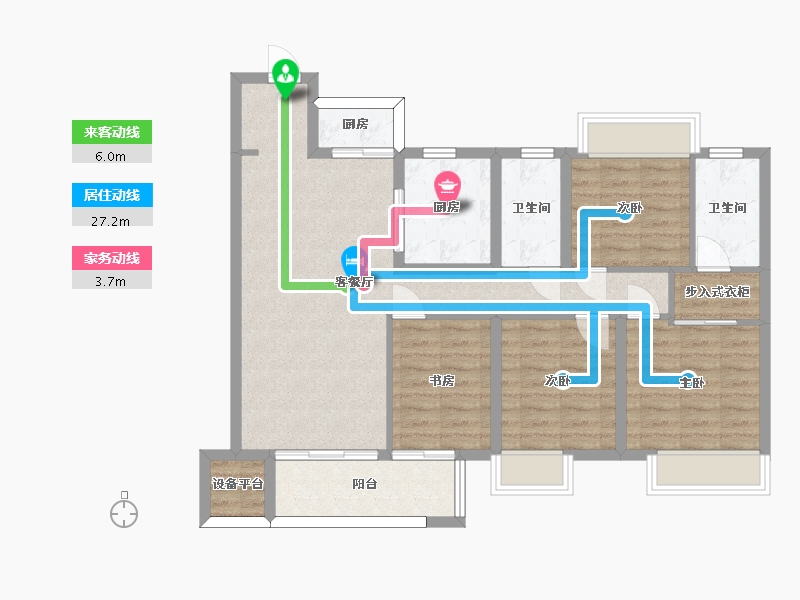 湖南省-长沙市-美的麓府10栋,7栋,3栋建面130m²-95.40-户型库-动静线