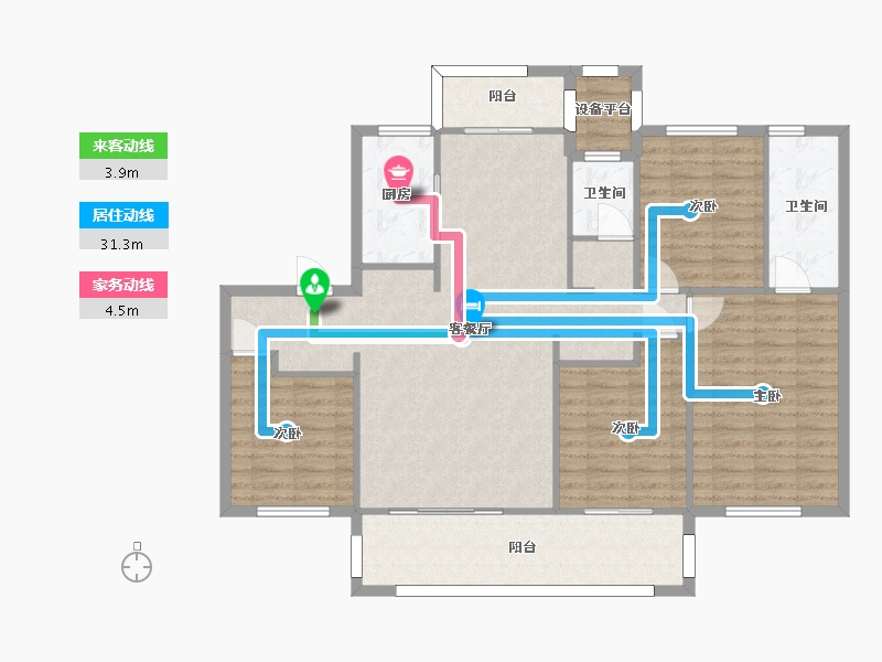 湖南省-长沙市-梅溪正荣府22号楼建面154m²-123.20-户型库-动静线