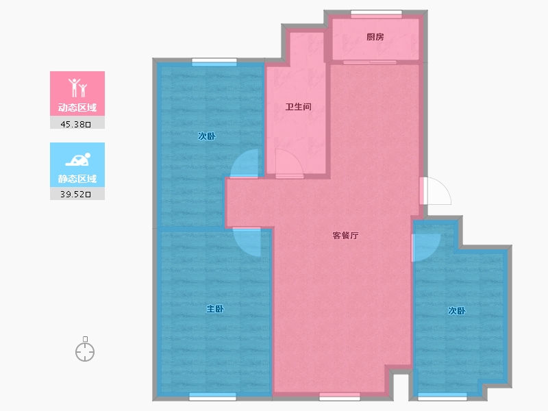 天津-天津市-富兴御园14号楼,富兴御园11号楼建面104m²-77.39-户型库-动静分区