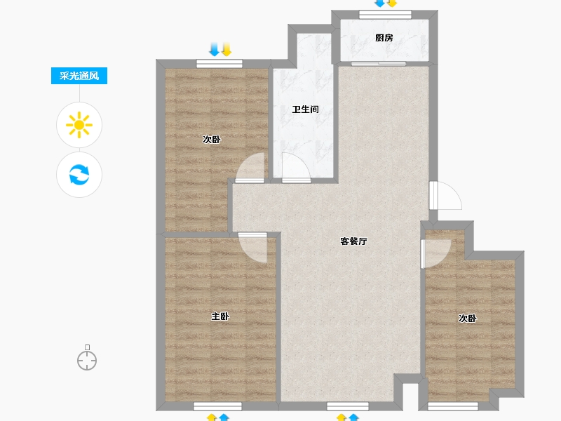 天津-天津市-富兴御园14号楼,富兴御园11号楼建面104m²-77.39-户型库-采光通风