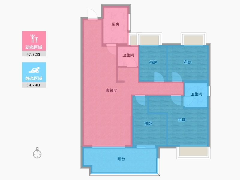 湖南省-长沙市-金侨风华府3号楼,5号楼,6号楼建面122m²-91.98-户型库-动静分区