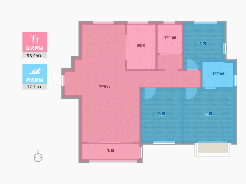 天津-天津市-格调松间17号楼建面127m²-87.69-户型库-动静分区