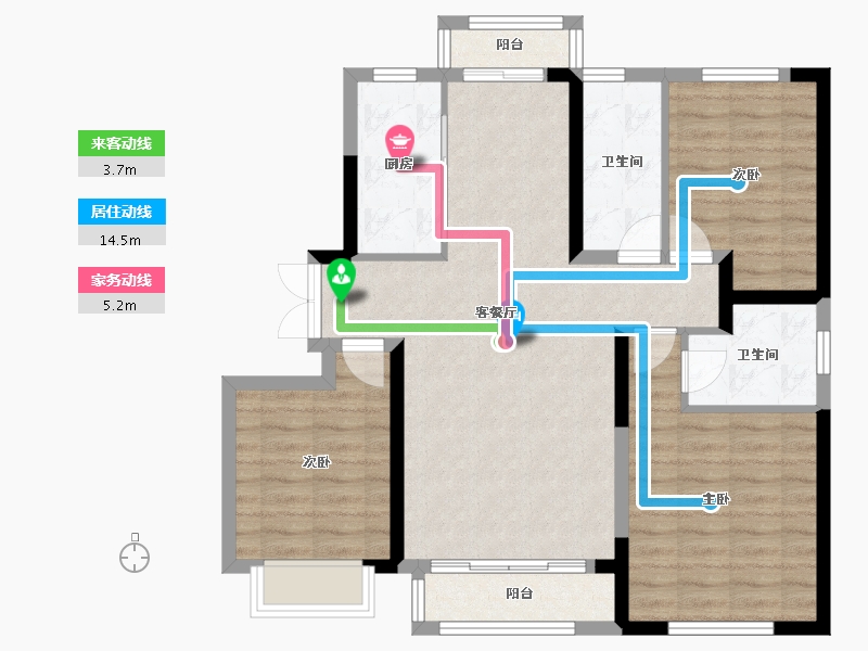 天津-天津市-天房万欣城F户型建面140m²-90.97-户型库-动静线