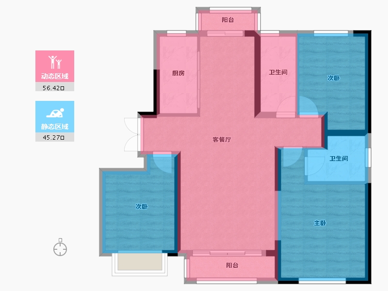 天津-天津市-天房万欣城F户型建面140m²-90.97-户型库-动静分区