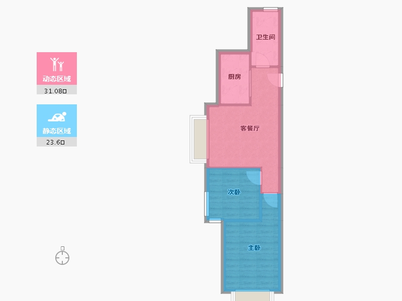 天津-天津市-路劲太阳城皓阳园5号楼,皓阳园6号楼建面74m²-48.83-户型库-动静分区