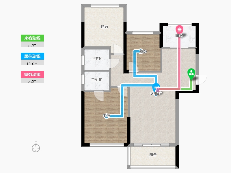 湖南省-长沙市-通号岭绣苑3号楼建面109m²-84.12-户型库-动静线