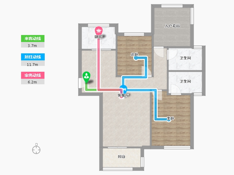 湖南省-长沙市-通号岭绣苑3号楼建面101m²-77.22-户型库-动静线