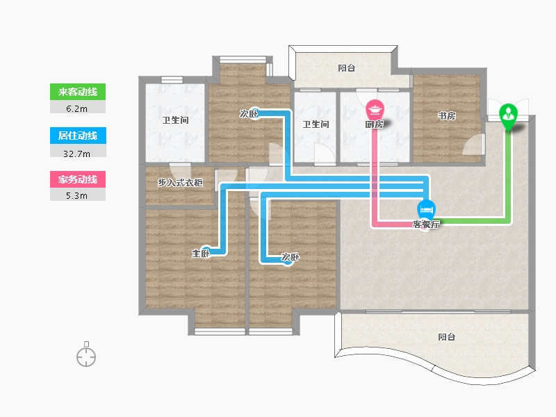 湖南省-长沙市-天祥水晶湾1号楼,住宅1号楼,住宅2号楼建面165m²-131.28-户型库-动静线