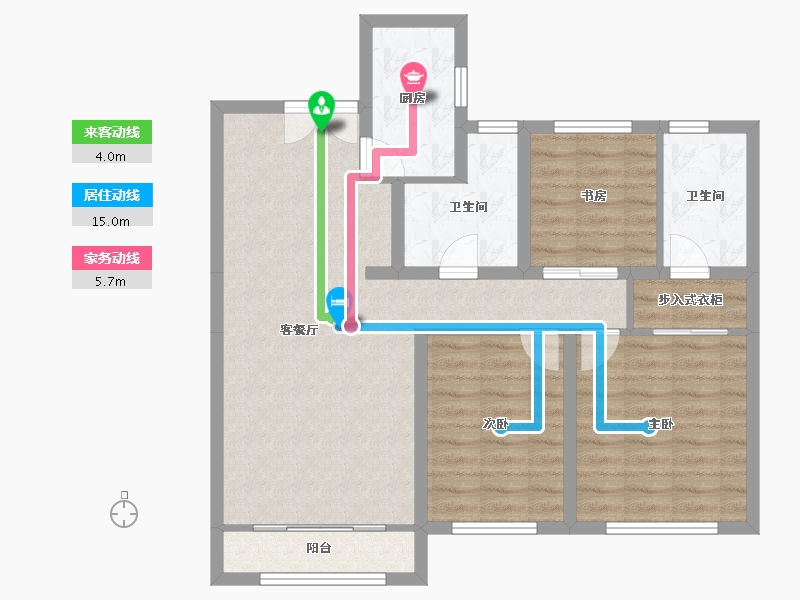 天津-天津市-仁恒公园世纪4号楼,建面127m²-86.13-户型库-动静线