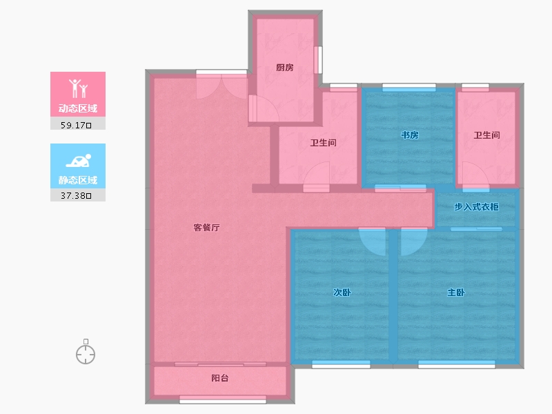 天津-天津市-仁恒公园世纪4号楼,建面127m²-86.13-户型库-动静分区