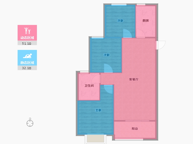 福建省-厦门市-恒大帝景12号楼95m²-76.00-户型库-动静分区