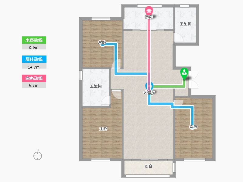 天津-天津市-红城柏丽花园17号楼建面158m²-125.37-户型库-动静线