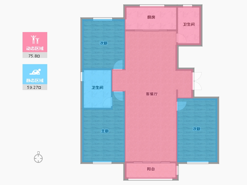 天津-天津市-红城柏丽花园17号楼建面158m²-125.37-户型库-动静分区