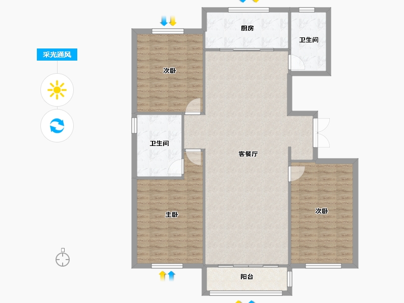 天津-天津市-红城柏丽花园17号楼建面158m²-125.37-户型库-采光通风