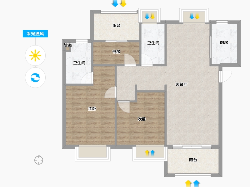 福建省-厦门市-国贸天峯住宅1,2,3，5,6号楼111m²-88.81-户型库-采光通风