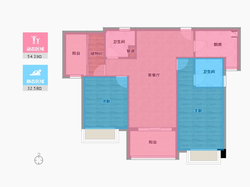 福建省-厦门市-国贸天峯住宅1,2,3，5,6号楼98m²-78.40-户型库-动静分区