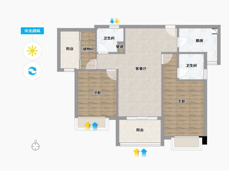 福建省-厦门市-国贸天峯住宅1,2,3，5,6号楼98m²-78.40-户型库-采光通风