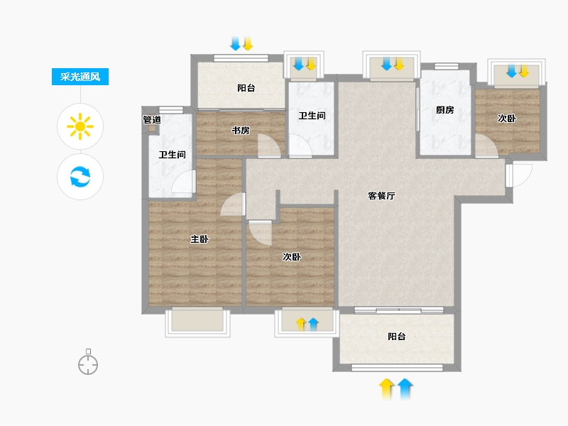 福建省-厦门市-国贸天峯住宅1,2,3，5,6号楼129m²-103.20-户型库-采光通风