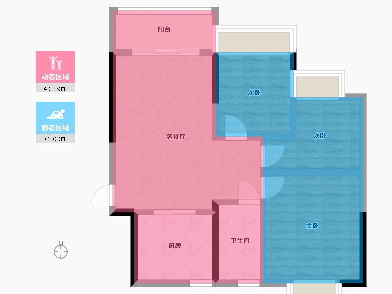 湖南省-长沙市-长沙恒大文化旅游城48栋，08户型建面88m²-65.86-户型库-动静分区