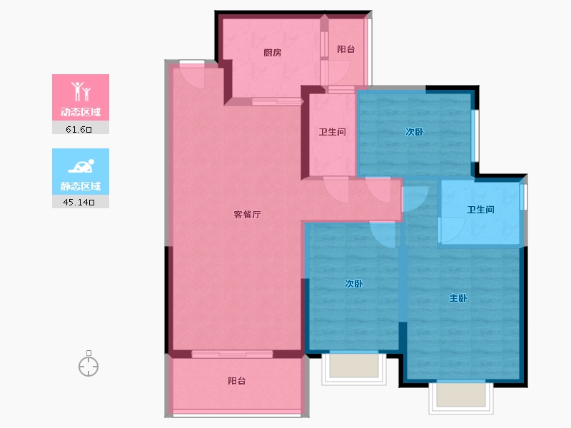 湖南省-长沙市-长沙恒大文化旅游城48栋，03户型建面126m²-95.74-户型库-动静分区