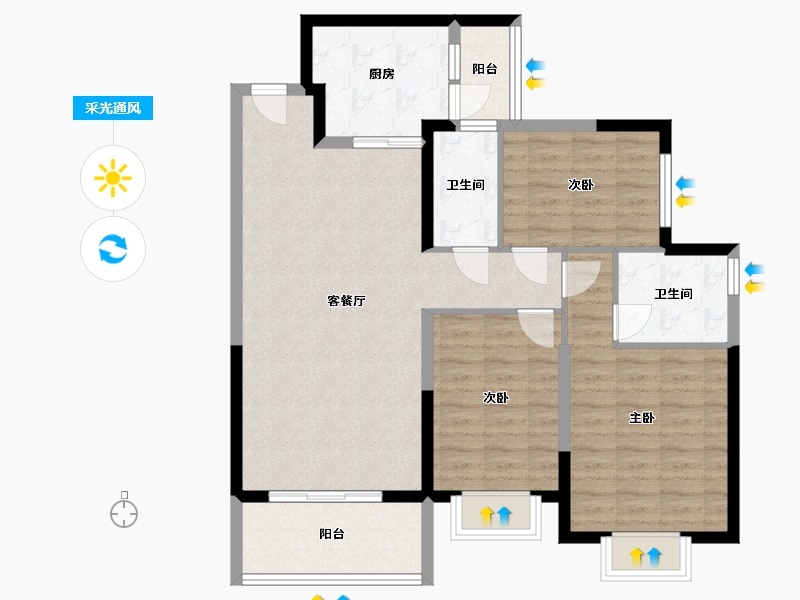 湖南省-长沙市-长沙恒大文化旅游城48栋，03户型建面126m²-95.74-户型库-采光通风