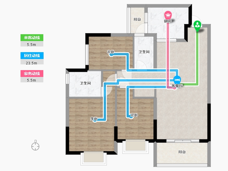 湖南省-长沙市-长沙恒大文化旅游城48栋，02户型建面126m²-95.04-户型库-动静线