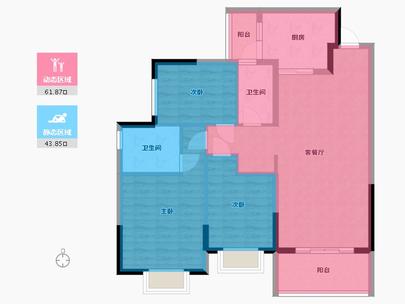 湖南省-长沙市-长沙恒大文化旅游城48栋，02户型建面126m²-95.04-户型库-动静分区