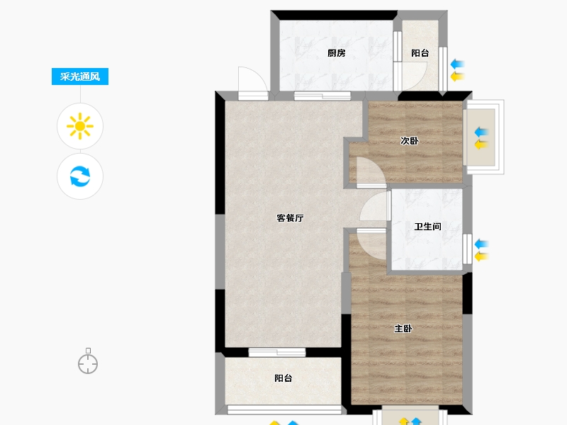 湖南省-长沙市-长沙恒大文化旅游城48栋，07户型建面75m²-56.65-户型库-采光通风