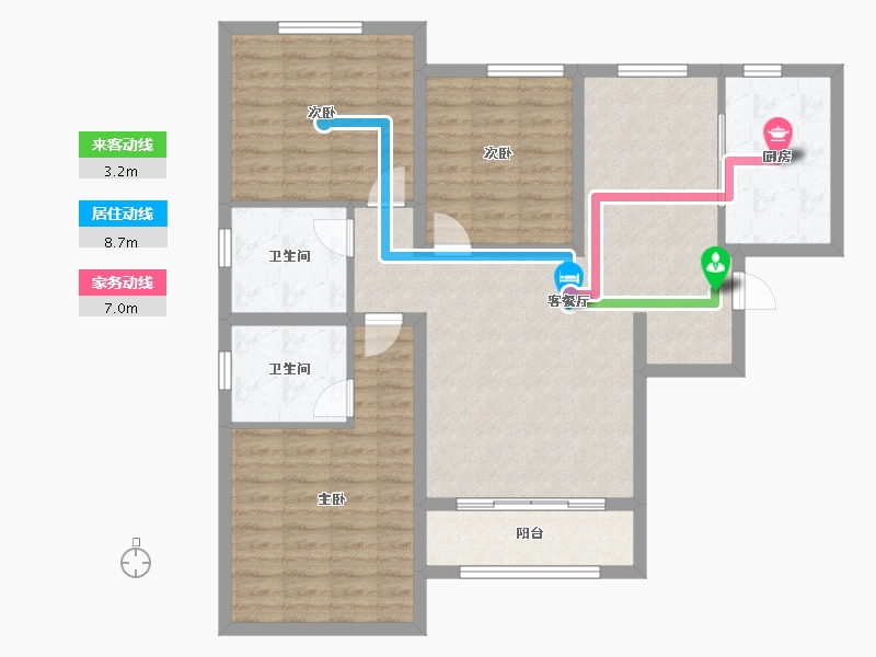 天津-天津市-雅仕兰庭雅仕嘉园9号楼,建面130m²-104.00-户型库-动静线