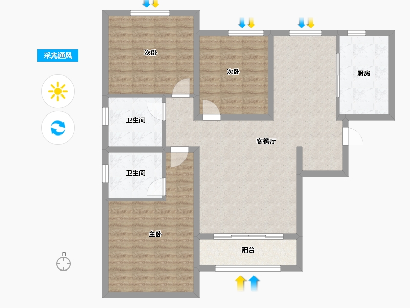 天津-天津市-雅仕兰庭雅仕嘉园9号楼,建面130m²-104.00-户型库-采光通风