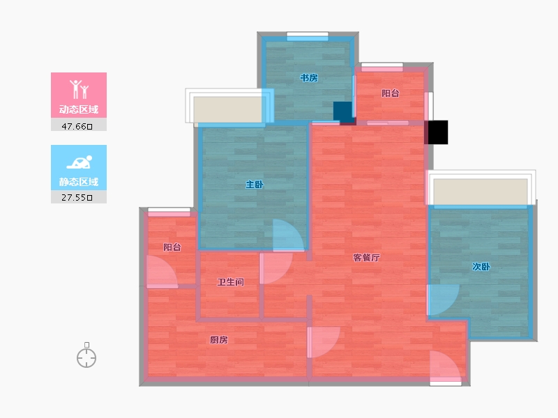 重庆-重庆市-融汇半岛拾光公馆高层1号楼,高层4号楼,高层3号楼套内68m2-67.53-户型库-动静分区