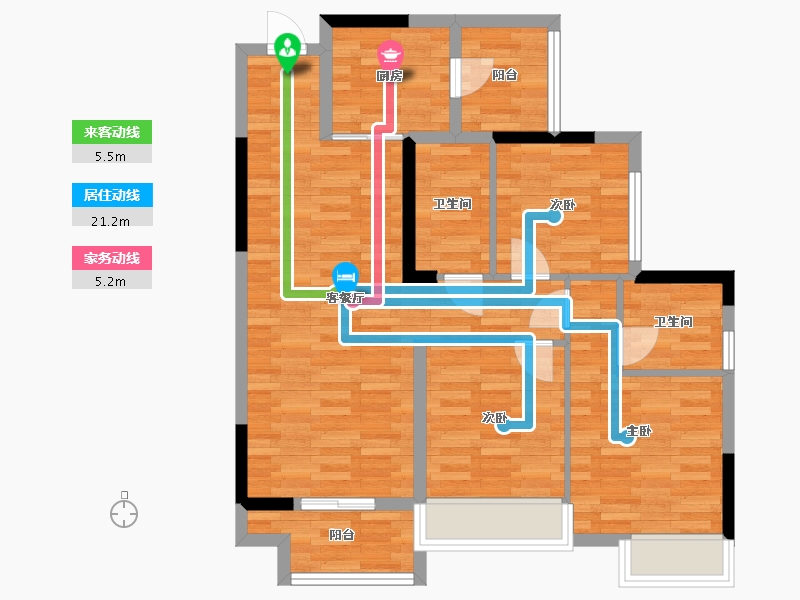 重庆-重庆市-融信澜湾小高层40号楼,小高层44号楼,小高层45号楼,小高层46号楼套内84m2-79.06-户型库-动静线