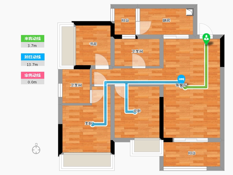 重庆-重庆市-桥达巴南茂宸广场A4高层1号楼套内0m2-66.03-户型库-动静线