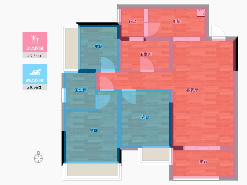 重庆-重庆市-桥达巴南茂宸广场A4高层1号楼套内0m2-66.03-户型库-动静分区